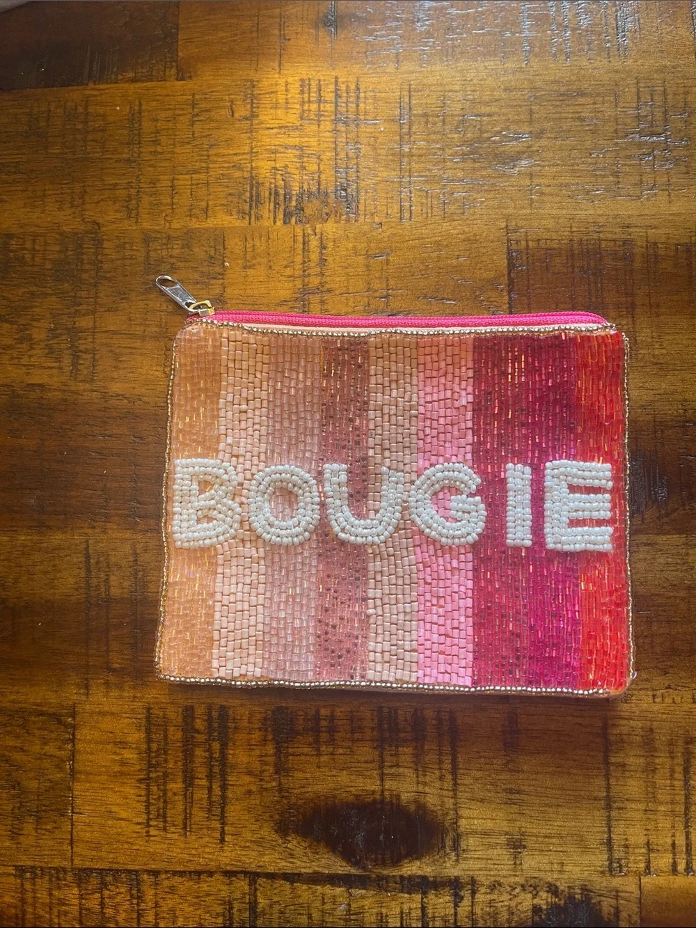 Bougie Pink Gradient Sequin Zip Pouch Clutch